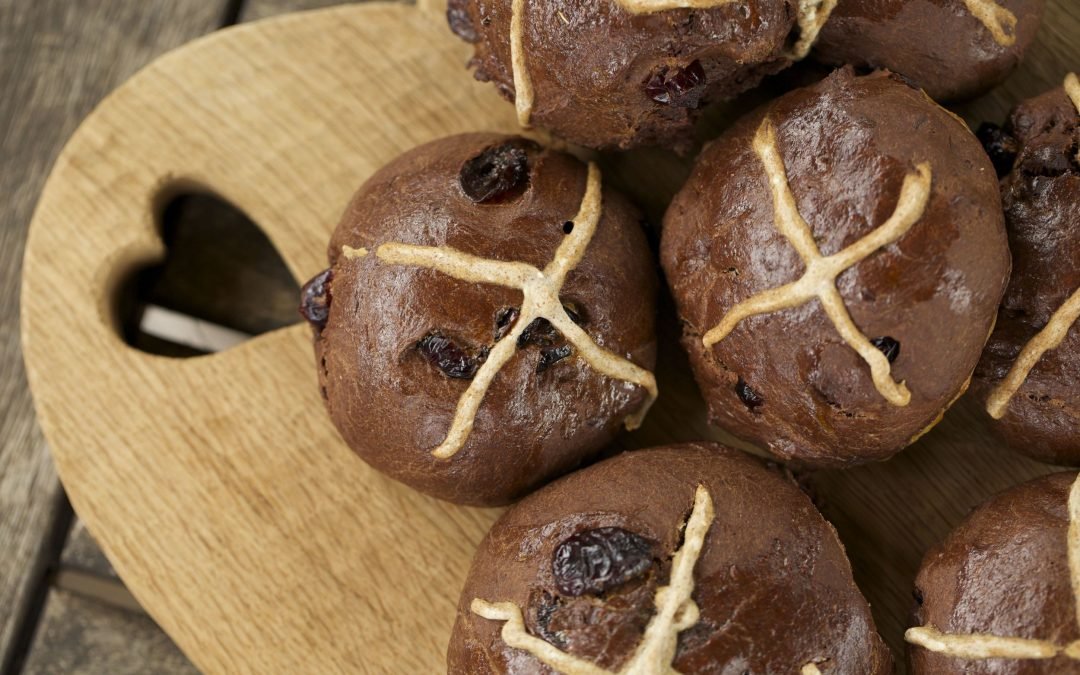Chocolate Spelt Hot Cross Buns