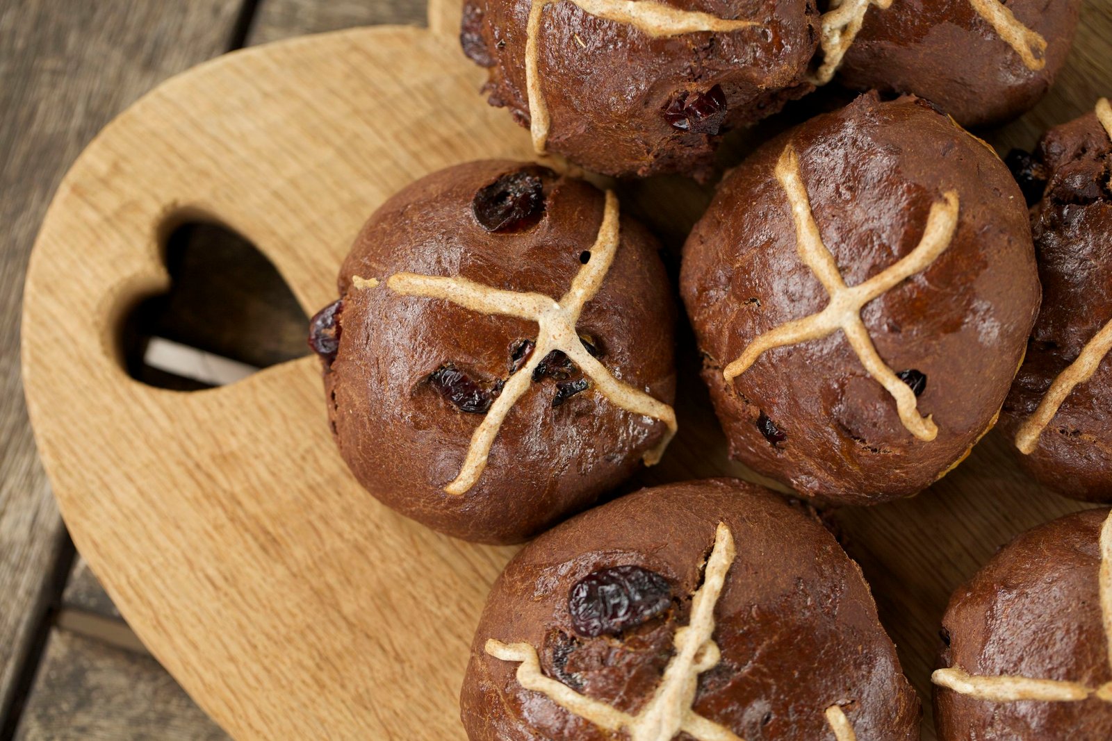 Chocolate Spelt Hot Cross Buns